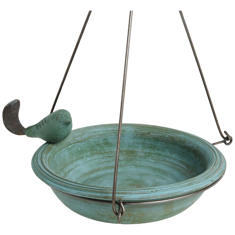 Ancient Graffiti Ceramic Teal Round Hanging Bird Bath