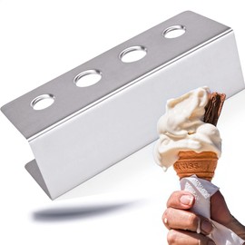 Kerafactum® - Ice cream cone holder, waffle holder, ice cream holder, ice cream cone stand, ice cream cone stand with 4 holes, stainless steel, ice cream cone stand, 27 cm