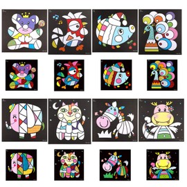 DPKOW 15 Sheets Fab Foil Art Picture, Art and Crafts for Kids, with 30 Foil Sheet, 2 Wooden Stylus and 1 Instructional Book, Gift for Children Kids Boys Girls