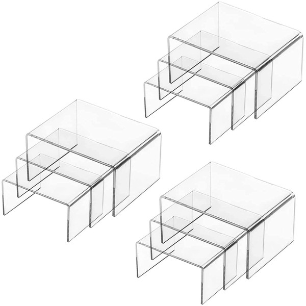 Yesland Set of 9 Clear Acrylic Display Risers for Figures, Buffets, Cupcakes and Jewelry Display Stands