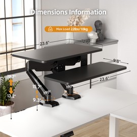 Claiks 24-Inch Sit-Stand Workstation，Innovative Space-Saving Height-Adjustable Ergonomic Desk Converter with Wide Keyboard Tray，Dual Fixation and Flexible Rotation Function, Black