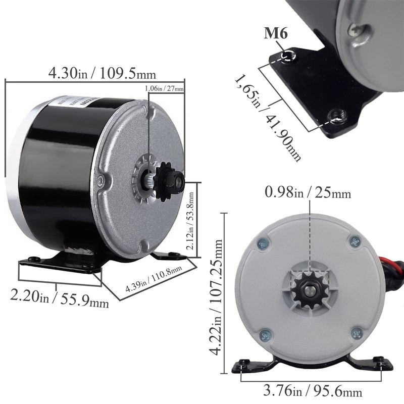 GLENPARTS 24 Volt 250 watt 280W MY1016 Electric Motor Includes