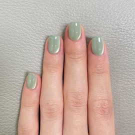 Green Press on Nails Short Coffin OFDNE Shimmer Fake Nails False Nails with Solid Colour Designs Full Cover Glossy Glue on Nails Natural Nails Stick on Nails for Women Girls 30 Pcs