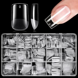 AddFavor 300pcs Short Square Nail Tips Clear False Acrylic Gel Nail Tips 15 Sizes Full Cover for Nail Extensions, Press on Nails Making