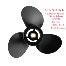 MARKGOO Propeller 9.25X10 for Mercury Outboard 9.9 12 15 18 20 HP Boat Engine Parts Aluminum Prop 9 1/4 x 10 3 Blade RH 14 Spline Tooth 48-897752A11