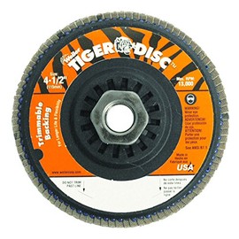 Weiler 804-50007 Tiger Trimmable Type 29 Angled Flap Disc, Zirconia Alumina, 4-1/2", 60 Grit, 5/8"-11" UNC, 13000 rpm