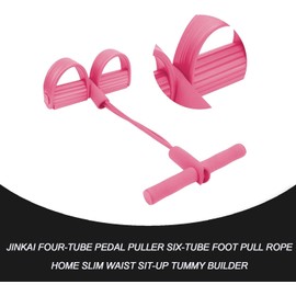 Multifunction Elastic Sit Up Pull Rope Foot Pedal - 4 Tubes Pedal Resistance Band - Chest Expander Ideal Fitness Exercise at Home/Gym - Targeting Arms, Legs & Abdomen for Slimming Training (Pink)