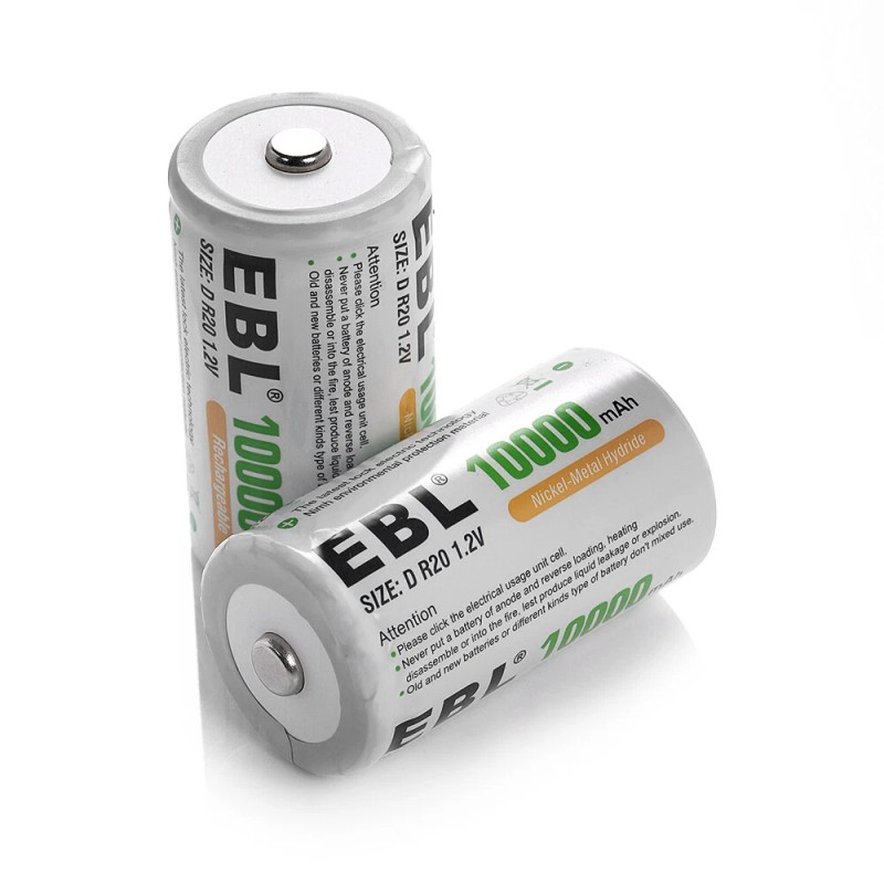 EBL D Cell Size NIMH Rechargeable Batteries 1.2V Battery +