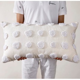 NUYECY Decorative Lumbar Throw Pillow Covers 14 x 24,Super Soft Chenille Long Pillow Covers Cushion Case for Farmhouse Sofa Couch Bed Livingroom,Modern Boho,Cream White