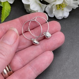 Heart Charm Hoops, Small Hoops 20mm Diameter, Silver Tone Nickel Free Hoop Earrings with 3D Tibetan Silver Loveheart Charms, Gift for Women, Everyday Jewellery