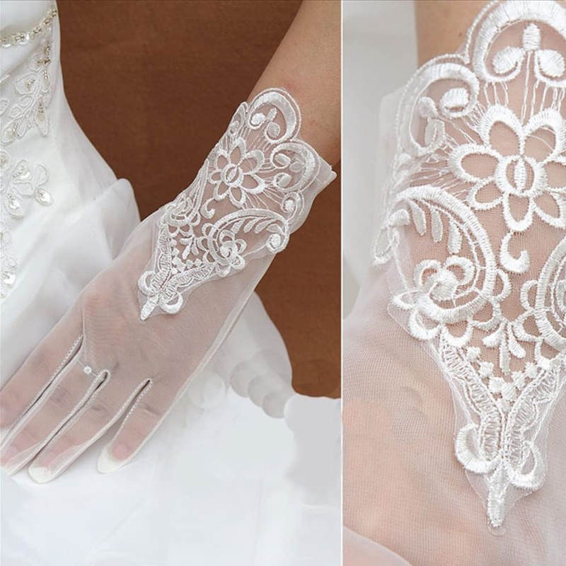Bloomlove Wedding Gloves, Short Wedding Gloves, Lace, Wedding, Brides (Pure