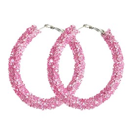 Bohemian Sparkle Resin Rhinestone Wrapped Big Hoop Dangle Earrings Circle Jewelry for Women-Pink