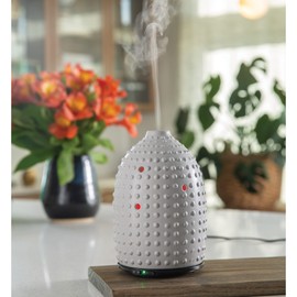 Airome Gray Hobnail Medium Ceramic Essential Oil Diffuser|100 mL Humidifying Ultrasonic Aromatherapy Diffuser 8 Colorful LED Lights, Intermittent & Continual Mist, Auto Shut-Off, Grey