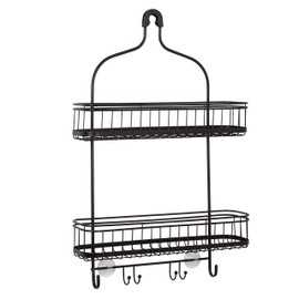 Zenna Home Shower Caddy Hanging Bathroom Organizer, Steel Shower Rack with 2 Extra Wide Shelves and Built in Hooks, Rust-Resistant Over Shower Head Caddy Storage System, Bronze