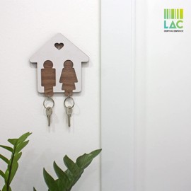 LAC Key Holder for Wall Mounted with 2 Magnetic His and Hers Keyrings - House Warming Gifts New Home for Couple - Anniversary or Christmas Presents