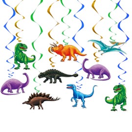 WERNNSAI Dinosaur Hanging Swirls - 21PCS Dinosaur Party Decorations for Birthday Party Ceiling Decorations for Boys Themed Party Supplies Dino Party Favors Glitter Decor Hanging Streamers