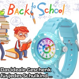 Honey's Heaven Children's Watch Boys and Girls - Cute Quartz Watch with Fashionable Nylon Strap and Learning Dial - Analogue Learning Watch for Learning Time, lightblue, Strap.