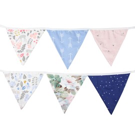 G2PLUS Blue and Pink Fabric Bunting Garland, 3.3 m Double-Sided Fabric Garland, Cotton Bunting Boy, 12 Pieces Fabric Bunting for Children's Room, Children's Birthday Party or Outdoor Party