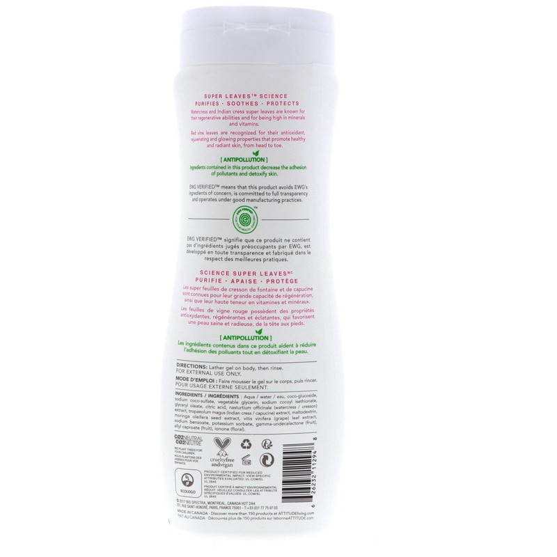 ATTITUDE Super Leaves, gel corporal hipoalergénico brillante, hojas de vid