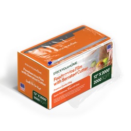 Plastic Wrap for Food with Slide Cutter Dispenser Box, 12" x 2000'ft Bulk Food Service Film for Restaurants, Delis, Bakeries and More, Clear Cling Wrap Press and Seal Plastic Wrap for Saving Food