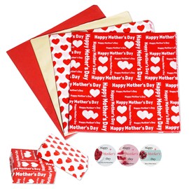UAREBST 52 Sheets Red Happy Mother's Day Tissue Wrapping Paper Bulk for for Gift Bags, Large Tissue Paper for DIY Crafts,Flower Bouquet, 19.7 Inch,Party Decor