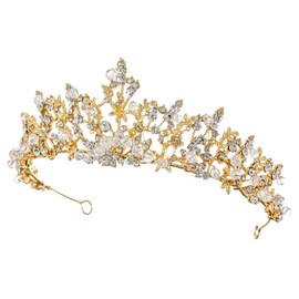 Samky Gold Bridal Rhinestone Tiara Crown Wedding Headpiece with Crystal Bride's Hair Accessories