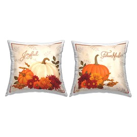 Stupell Industries Joyful Thankful Sentiment Pumpkin Indoor Printed Throw Pillow, 18 x 18, Orange
