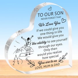 HULALA Son Gifts From Mum And Dad To Our Son Heart Acrylic Plaque Gifts For Son Men Boys Birthday Chritsmas Graduation We Love You