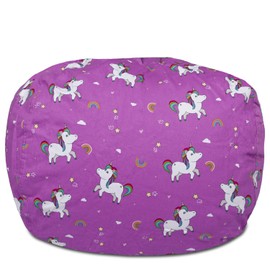 Posh Creations Structured Comfy Bean Bag Chair for Gaming, Reading, and Watching TV, 100in Round Classic Bean Bag, Canvas - Unicorn and Rainbows on Purple