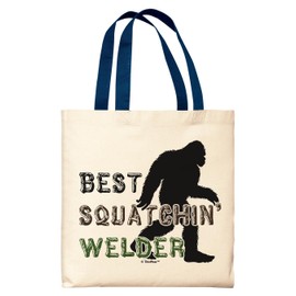 Welder Gifts For Women Best Squatchin Welder Navy Handle Canvas Tote Bag