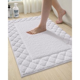 LUMI Bathroom Rugs Mat 17"x30", Extra Soft and Absorbent Microfiber Bath Rugs, Non-Slip Plush Shaggy Bath Carpet, Machine Wash Dry, Bath Mat for Bathroom Floor, Sinks, Tub and Shower, White