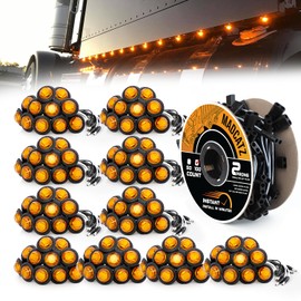 MADCATZ 100 Pcs 3/4" Mini Round Amber Side Marker Lights 3LED with Bullet Connector Plug + 2 Prong Wire Harness Roll, 100 Female Plugs - 6.5 inch Lead for Truck Trailer Pickup 12V DC