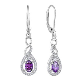 Lwsary Oval Cut Dangle Drop Earrings 925 Sterling Silver Amethyst Earrings Infinity Twisted Leverback Earrings February Birthstone Jewelry for Women