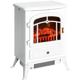 750/1500W Electric Fireplace Heater White Realistic LED Log Flames Glass Built-in Freestanding Overheating Safety Featurescolor: White Color