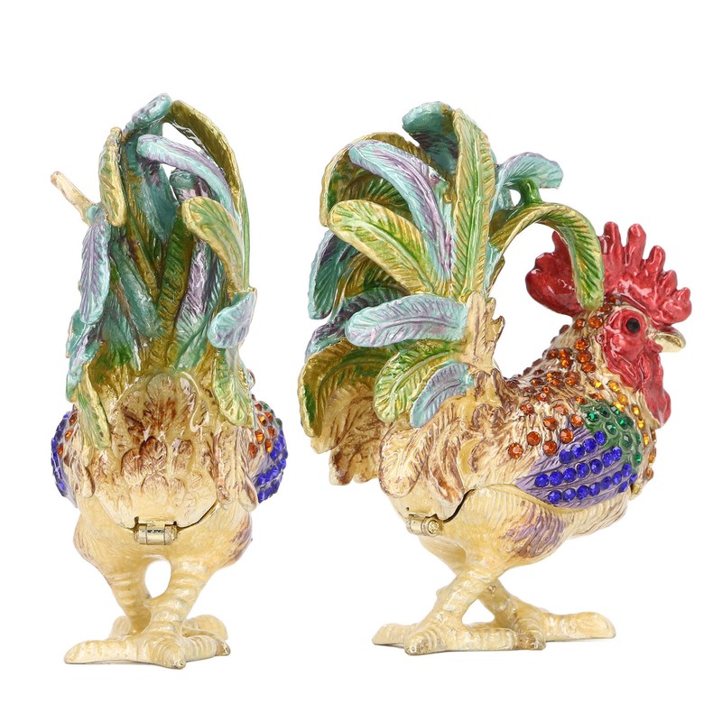Rooster Trinket Box Embedded Rhinestone Alloy Bright Colors Wide Application