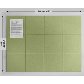 DECORITA Large Cork Board Alternative - 47"x35" 12 Pack Felt Wall Tiles with Safe Removable Adhesive Tabs, Cork Wall Tiles Cork Board for Home Office Pin Board Tack Board 48 x 36 - Spring Green