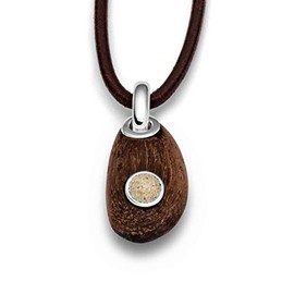 DUR Oval Wooden Pebble Pendant Made of Real Driftwood, All Unique, with Amber, Pearl, Sandy Beach, Kyanite or Lava Sand in 925 Silver, Wood, No Gemstone