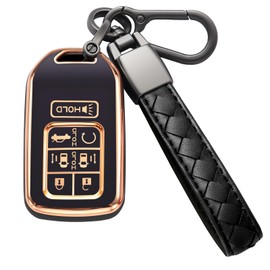 CAERSAT for Honda Odyssey Key Fob Cover Soft TPU with Keychain Key Case Holder All-Around Protection Compatible for 2018-2024 Odyssey Elite Touring EXL Sport EX Smart Key (7 Buttons, A Black)