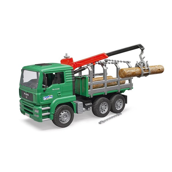 Bruder Toys - Forestry MAN Timber Truck with Fully Functioning Loading Crane, Tilting Loading Bed, and 3 Loadable Trunks - Ages 4+