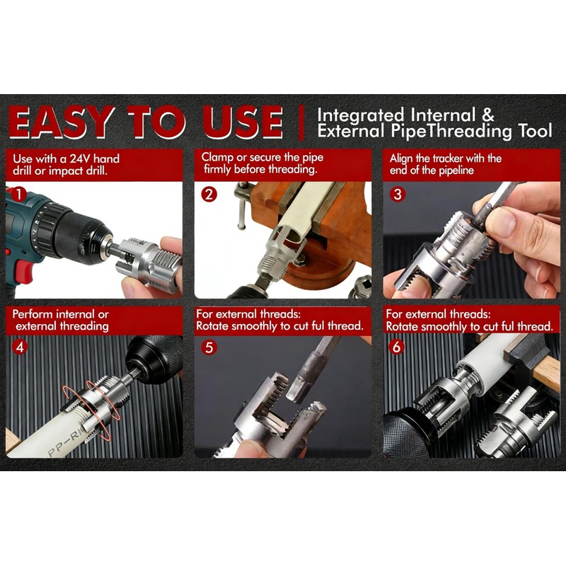 PVC Pipe Threader 3PCS Set, Internal & External Threading Tool