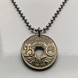 1928 France 25 Centimes French coin pendant Phrygian cap Paris Lyon Marseille Lille Toulouse Bordeaux Nantes Strasbourg Montpellier Rennes Reims Nice Avignon Le Havre Saint-Étienne Versailles n000626