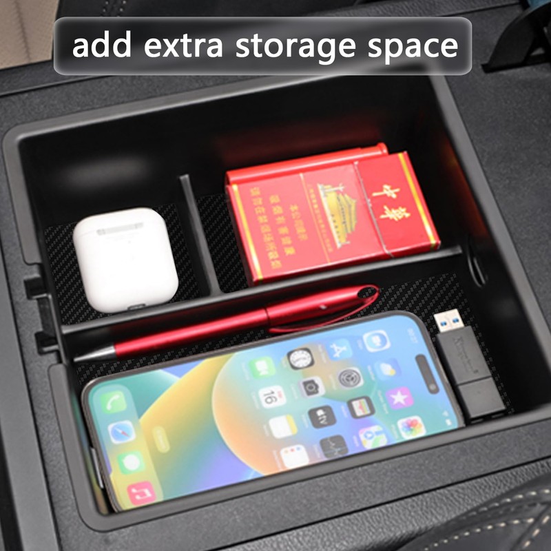 Armrest Storage Box, Wireless Charging Pad & Cup Holder Set