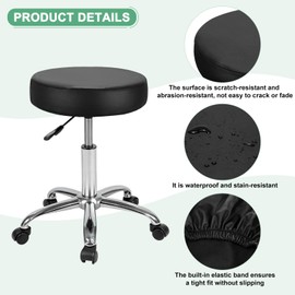 M METERXITY 1-Pack Bar Stool Covers Round, for 12-14 Inch Chair Waterproof PU Seat Covers with Elastic Bands for Bar Stool/Round Cushion [Black]