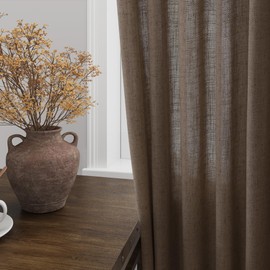 Light Brown Linen Curtains 120 Inch Extra Long for Living Room Back Tab Light Filtering Semi Sheer Drapes Modern Farmhouse Boho Decor Cotton Textured Curtain for Floor to Ceiling High Window 52x120