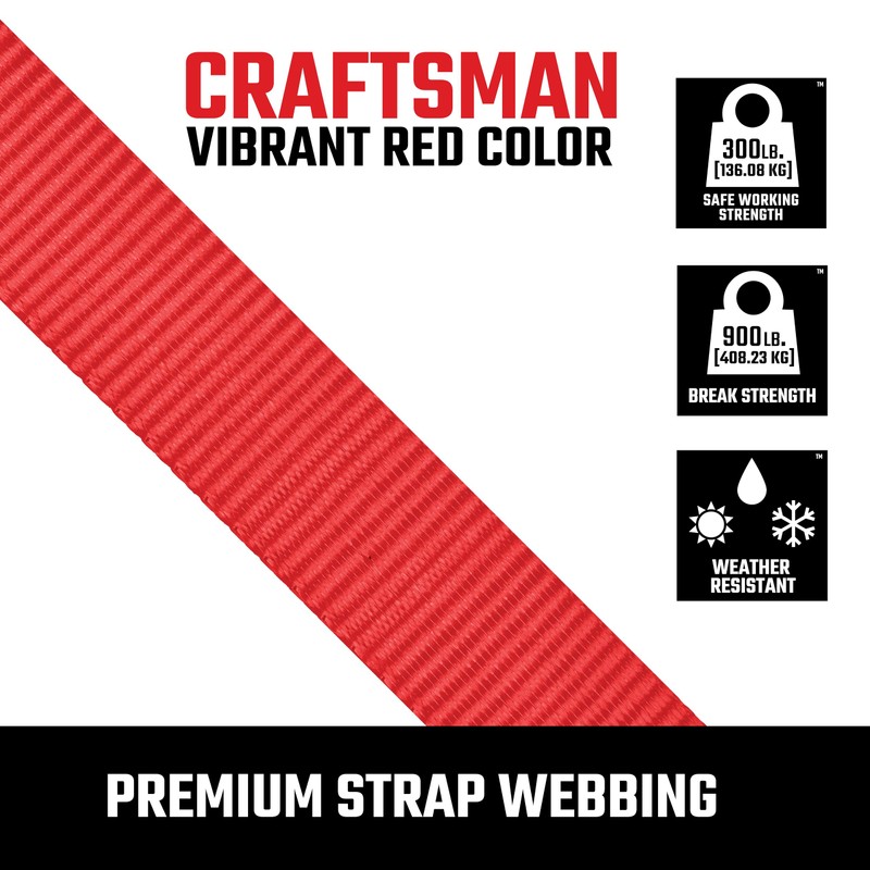 CRAFTSMAN CMXAZBS9004 Black/Red 1" x 10' Ratchet Tie Down Straps