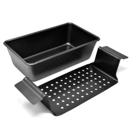 PERLLI Meat Loaf Pan with Drip Tray – 2 Pc. 9.8 x 5.7 In. High-Carbon-Steel Nonstick Meatloaf Pan with Drain Tray – Large BPA-Free Oven Loaf Pan for Baking, Bread, Cakes, Roasting Meat, & More