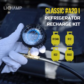 Lichamp A/C R134A Refrigerator Freon Recharge Kit with Bullet Piercing Valve, Piercing and Self-Sealing Can Tap 134A, A201
