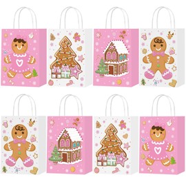 cocokawats 16 Pack Christmas Gift Bags Christmas Pink Goodie Bags with Handles for Baby Shower Party Decorations Xmas Party Decorations Holiday Supplies