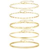 TELAIN Pack of 5 Gold Foot Bracelets for Women, 14k