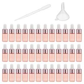 PATIKIL 3ml Glass Dropper Bottle, 36Pcs Leakproof Eye Dropper Essential Oils Sample Liquid Perfume Container with Pipette Funnel for Storage Home Travel, Clear Pink
